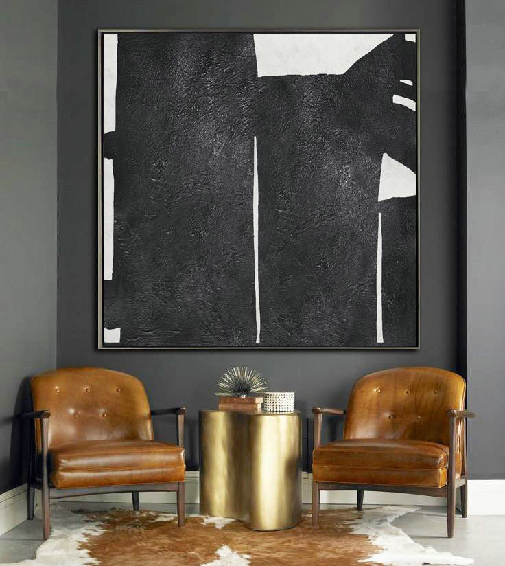 Large Abstract Art Handmade Painting,Oversized Minimal Black And White Painting,Abstract Art On Canvas, Modern Art #H3H8